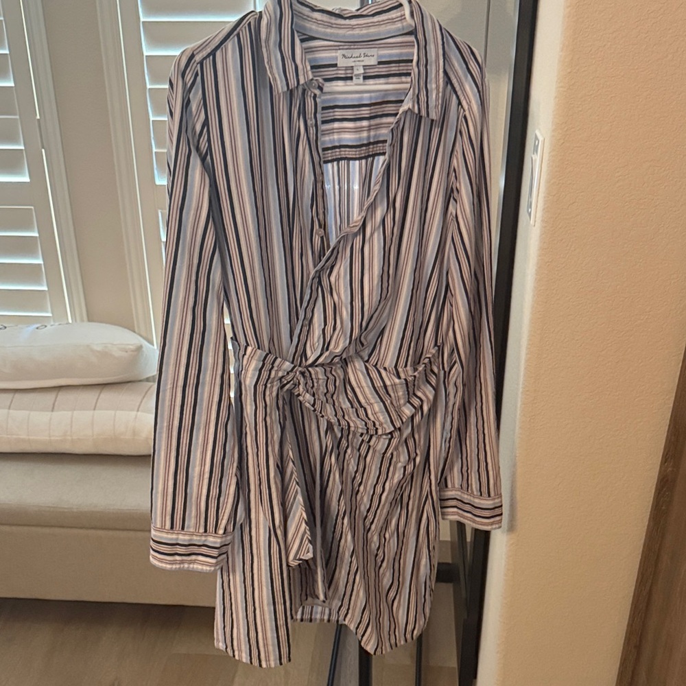 Neutral Stripe Wrap Shirt Dress
